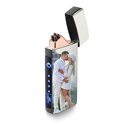 Personalized Photo Lighter USB Lighter Custom Picture Lighter for Men Father Engraved Lighter USB Rechargeable for Camping Christmas Father's Day Valentine's Day (Black)