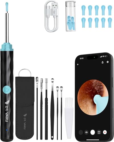 Image of Dr Vaku Earocam Ear Cleaner Earwax Removal Tool with Extra Cleaning Kit (Set of 7) HD Camera Wifi Connection & 6 LED Lights Endoscope Tool + 11 Silicone Tips Free & Storage Case-Black /Black