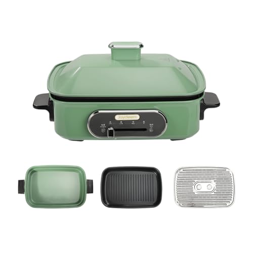 Joydeem 3-in-1 Electric Hot Pot, Multi-use Shabu Shabu Pot with Grill Pan & Steamer, UL Listed, Non-stick Ceramic Oil Coating, 4.5L, JD-HG9088G, Green