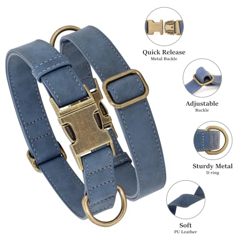 Image of Didog Soft PU Leather Dog Collar for Medium Dogs, Quick Release, Blue M