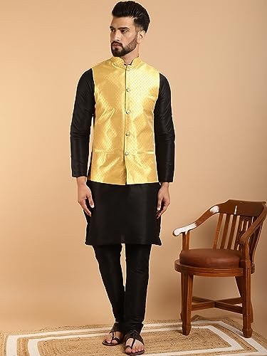 Image of SOJANYA (Since 1958 Men's Silk Blend Kurta Pyjama & Self Design Nehru Jacket Combo