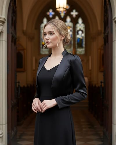Image of Bolerose Formal Puff Sleeve Satin Bolero Jacket
