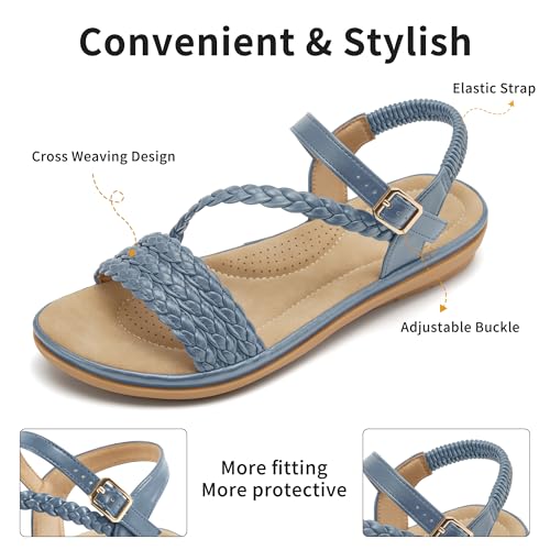 Image of Aomigoct Dressy Womens Sandals Summer: Comfortable Strappy Flats Sandals Women - Casual Walking Woman Shoes
