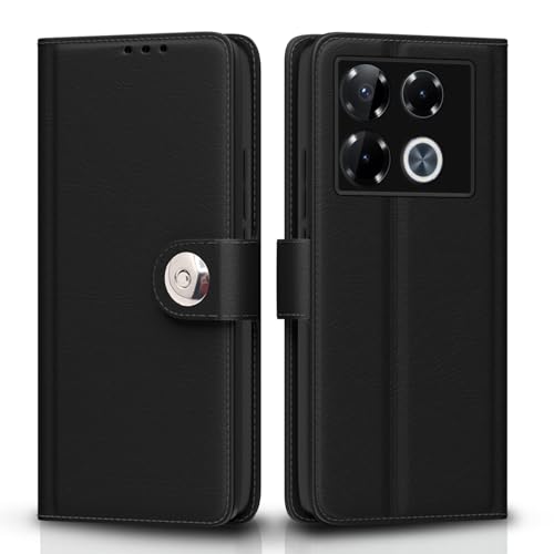 Image of Pikkme Flip Cover Leather Finish | Inside TPU with Card Pockets | Wallet Stand and Shock Proof | Complete Protection Button Flip Case for Infinix Note 40 Pro Plus 5G(Black)