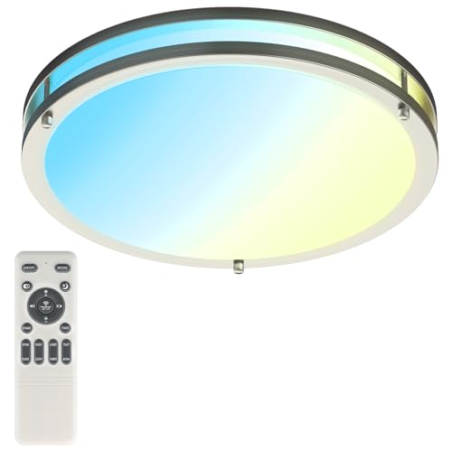 Kalium Ceiling Lights Flush Mount with Remote: LED Silver Ceiling