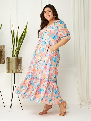 Image of Miss Chase A+ Women's Bohemian V-Neck Flutter Sleeve Chiffon Relaxed Fit Wrap Maxi Dress