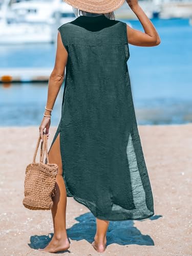 Image of CUPSHE Women's Swimsuit Coverup Casual Sleeveless Side Split Long Cardigans V Neck Midi Beach Dress