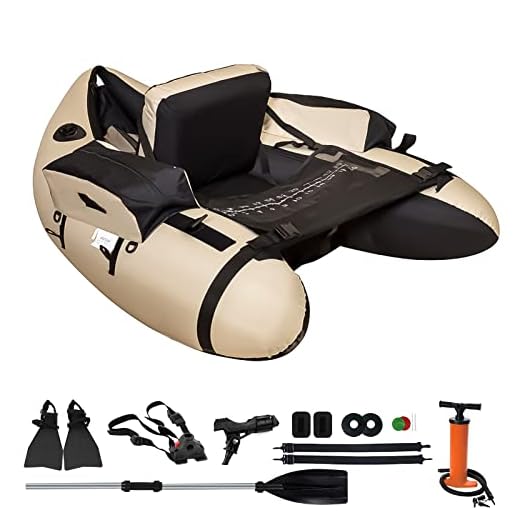 byhsports Professional Schlauchboot, Bellyboot zum Raubfischangeln, 158 kg Tragfähigkeit Angelboot -inkl. Pumpe, Verstellbare Rucksackgurte, Aufbewahrungstaschen, Fischlineal（Beige）