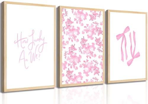 3Pcs Pink Floral Bow Wall Art How Lucky Are We
