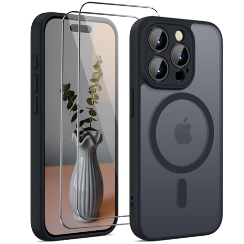 HGH 3 in 1 für iPhone 15 Pro Max Hülle mit Kameraschutz für Magsafe, mit 2 Schutzglas, [Militärschutz] Durchscheinende R...