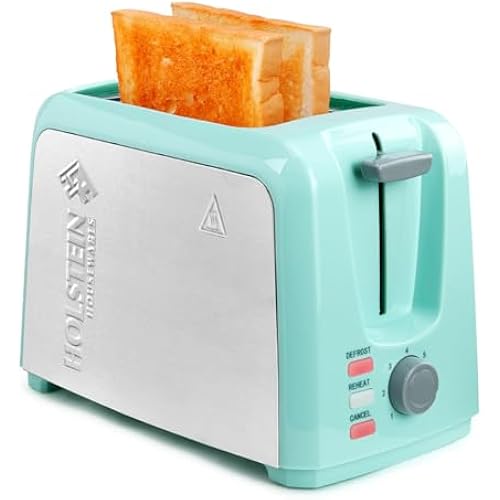 Holstein Housewares 2-Slice Toaster with 7 Browning Settings, Extra-Wide Slots, Reheat, Defrost, Cancel, High-Lift Release, Removable Crumb Tray – Compact Stainless Steel, Mint