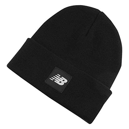 New Balance Men's and Women's Woven NB Logo Cuffed Knit Beanie, One Size, Black