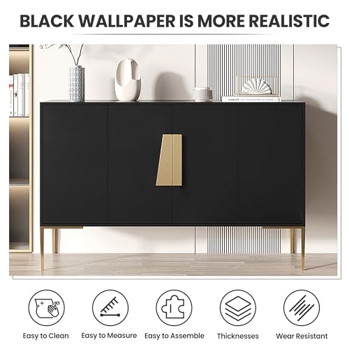 Image of practicalWs Peel and Stick Wallpaper 15.7 inch x 118 inch Black Wallpaper Self Adhesive and Removable Vinyl Film Stick Paper Easy to Apply Contact Paper Wall Coverings Shelf Home Decorative Liner Table