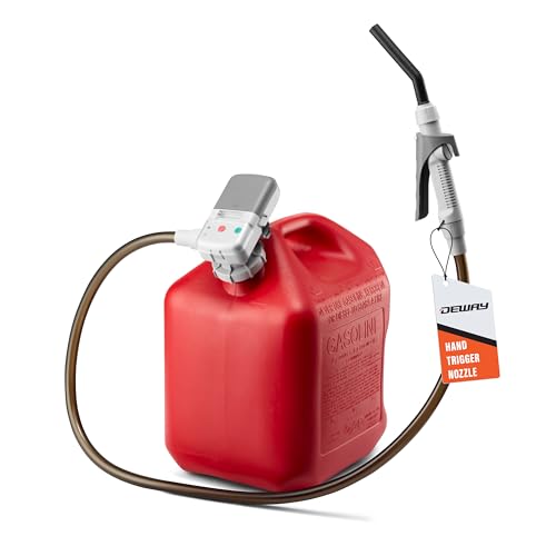 Deway AA Battery Gas Pump Automatic Fuel Transfer with Trigger Nozzle & PVC Hose - 2.4 GPM Siphon Pump for Gasoline, Diesel, Kerosene, Gas Cans, Generators, Lawn Mowers, Boats, ATVs