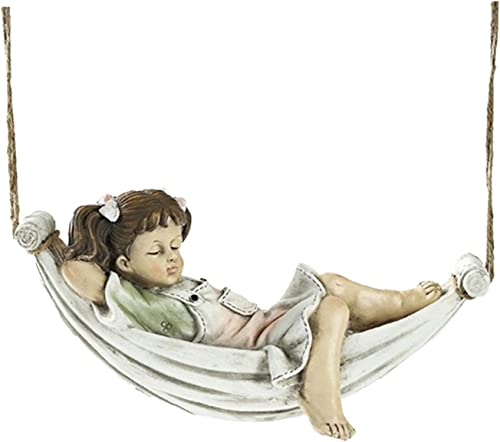 Duiaynke Estatua de jardín de resina, hamaca para niñas en columpio, decoración colgante de árbol al aire libre, decoración creativa para el...