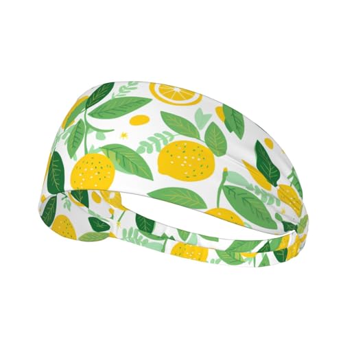 WHJWZY Elastic Exercise Headband - Soft and Breathable Headband for Running, Cycling, Yoga, and More Yellow Lemon Pattern
