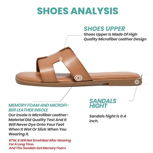 Image of NianEr Womens Microfiber Leather Memory Foam H Sandals Summer Shoes Slides | Flat, Comfortable, Slip On, Dressy, Dress, Beach, Vacation, Designer, Comfy, Casual, Bridal, Church, Boho, Office, Work