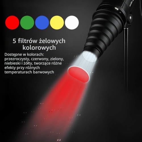 Soonpho Stożkowy zestaw Snoot ze stopu aluminium do Bowens-Mount-Strobe-Flash-Speedlite, w zestawie kratka o strukturze plastra miodu i 5 kolorowych filtrów