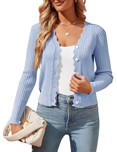 Image of Womens Cropped Cardigan Knit Shrugs Dresses Tops Button Down Long Sleeve Open Front Knit Sweaters