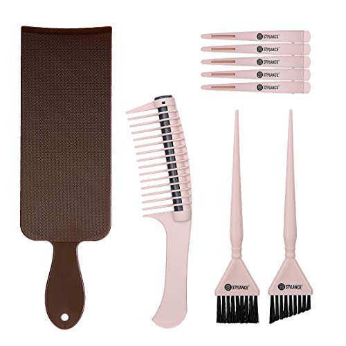 Hair Dye Set, 10pcs Hair Color Tool Kit, 2pcs Hair Dye Brush/Dyeing Paddle/Detangling Roller Comb/6pcs Hair Clips, Suitable for Salon Use & Home DIY Dyeing (Pink)
