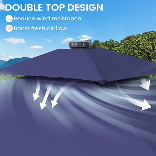 Image of 10FT Solar LED Patio Umbrella with Base included, 42 LED Lights & 43 lbs Concrete Umbrella Stand with Wheels, Fade-resistant, Double Top Ventilation & Manual Tilt for Garden, Deck & Pool