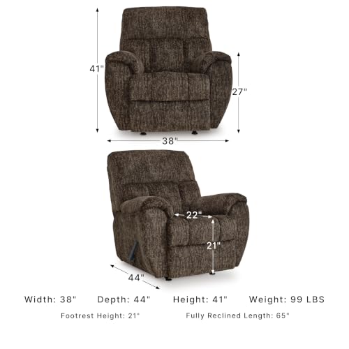 Signature Design by Ashley Manual Rocker Recliner Chair, Chocolate Brown | Supportive 41 in tall backrest, Plush pillow-top arms, 100% polyester fabric, 13 in wall distance, RiverCam - image 3