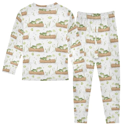 ALAZA Crocodile Cartoon White Pajamas Long Sleeve Sleepwear 2-Piece Pajama Set2