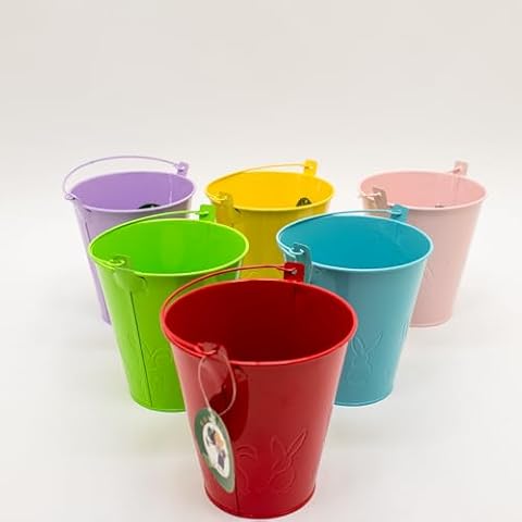 HORTICAN Small Metal Buckets, Colorful Metal Buckets, Ice Buckets, Medium Tin Pails Colored Party Buckets, Medium Size Snack Buckets, Galvanized Colored Wedding Buckets, Flower/Succulent Pots Cover