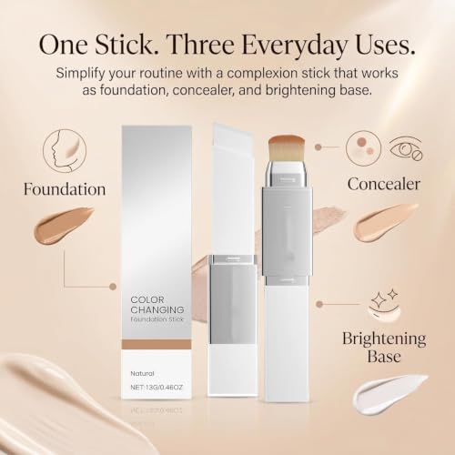 Official Facelove Cover Cream Stick-V Color Changing Foundation Stick - Hydrating Concealer Base Makeup, Dual-Ended with Built-in Brush, Portable for Daily Use - 3