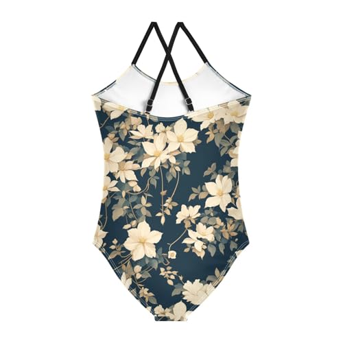 Yuiboo Flower and Whites Dark Girls Swimsuit Bathing Suit Swimsuits for Teen Girls Beach Swimwear 3T2