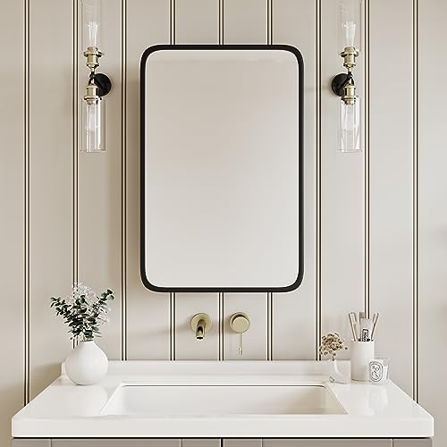 Image of AGDULL Medicine Cabinet with Black Metal Frame Mirror, Overall 16.5 inchx24 inch