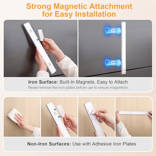 Gritin 37.5cm Unterbauleuchte Küche LED Schrankbeleuchtung, Superhell, 3 Farbe & 5 Helligkeit, 4 Modi, Bewegungsmelder, Aufladbar 2500mAh Akku, Stark Magnet Schranklicht, 2 Stück -Silber
