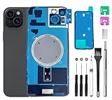 Rear Back Cover Glass Replacement for iPhone 15 Plus Back Glass + Camera Lens + Magnet + Iron Piece Holder with Repair Tool Kit (Black)