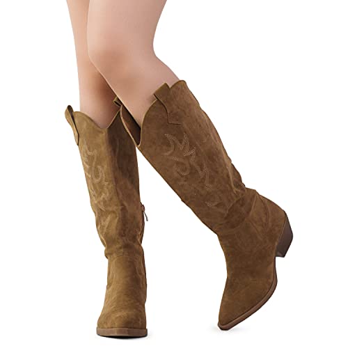 Rf Room Of Fashion Women's Classic Western Cowboy Mid-Calf To Knee High Boots Tan Size.8.5 #TOP2