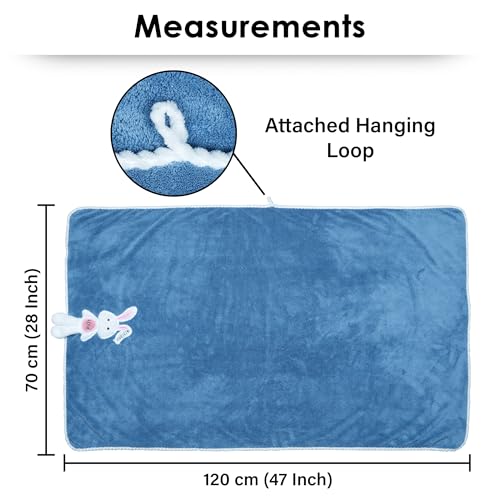 Image of Story@Home Kids Microfiber Bath Towel with Bunny Design | Quick Dry & Soft | 300 GSM | 120 x 70 cm | Lightweight Pool, Beach & Bath Towel for Boys & Girls | Blue