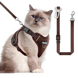 Cat Harness and Leash Set – Escape Proof Adjustable Cat Harness, Comfortable Soft Lightweight, Use Safe & Easy, Walking Travel Kitten Harness for Small Medium Large Cats, Brown, M(13-18lb)