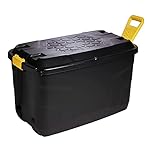 STAR SUPPLIES Strong Black XL Heavy Duty Storage Trunk With Wheels Lid & Handles Indoor Outdoor Storage Box (145 Litre, 1 Storage Box)