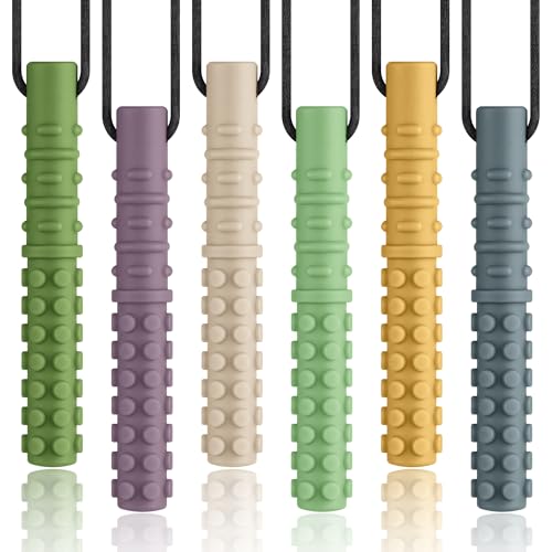 Sensory Chew Necklaces for Autistic Kids Teens Adults 6-Packs Sensory Chewable Necklaces for Autism ADHD SPD or Special Oral Motor Needs
