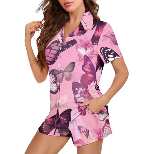 Image of Pjs Womens Short Sleeve Button Down Pajamas Set Two-Piece Nightwear with Pockets