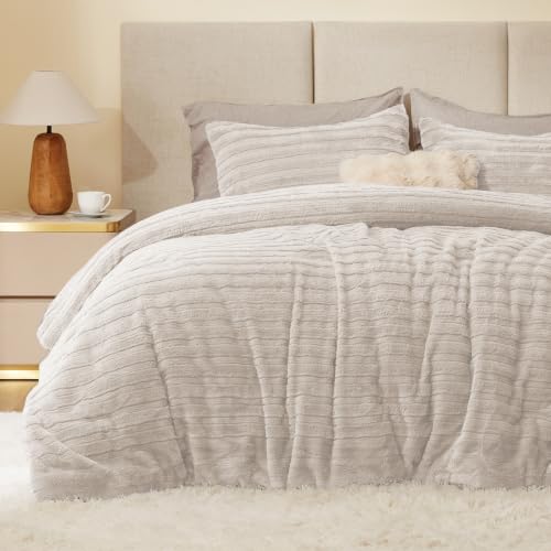 Image of BEDELITE Faux Fur Twin /Twin XL Comforter Set, Fluffy Bed Set, Linen | Super Soft & Warm, Luxury Fuzzy Cozy Comforter for Winter, Heavy Plush Bed set, with 1 Pillowcase