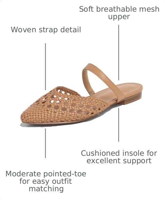 Image of Mesh Mules for Women Comfy Raffia Woven Strap Closed Pointed Toe Mule Flats Casual Slip on Dress Slides Flats