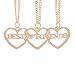 MJartoria Best Friends Letter Filigree Trio Heart Puzzle Pendant Chain Necklace Gold Color Set of 3