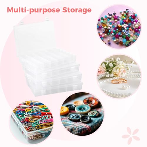 Image of 4 Pcs Plastic Organizer Boxes, 36 Grids Clear Jewelry Organizers, Waterproof Bead Storage Containers, Transparent Portable Fishing Tackle Storage Boxes for Small Items