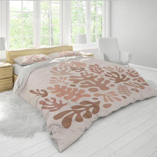 Housse de couette marron rose microfibre douce motif Matisse - 3