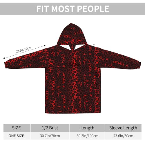 Sweat à capuche couverture léopard rouge style plaid géant unisexe - 6