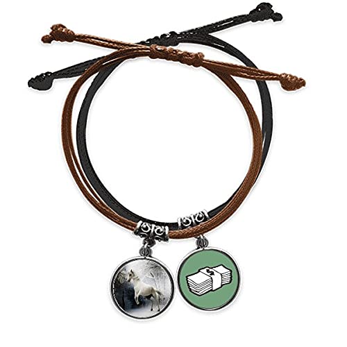 Pulsera caballo blanco naturaleza cuerda de mano cuero dinero paisaje unisex