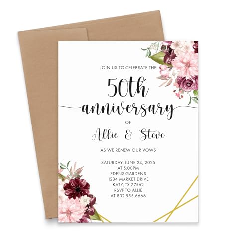 Personalized Invitation Cards For Anniversary, Custom Vow Renewal Invitations With