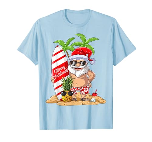 Navidad en julio Santa Hawaiian Surfing Gifts Summer Surf Camiseta