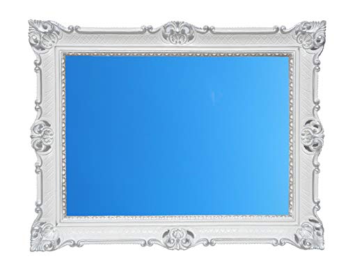 Idea Casa Marco grande de estilo barroco falso vintage Postes 86 x 67 cm (blanco/plata)