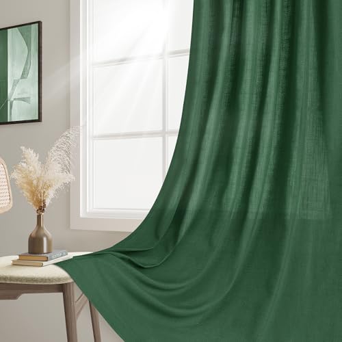 Image of Joywell Linen Curtains 90 Inches Long for Living Room Green